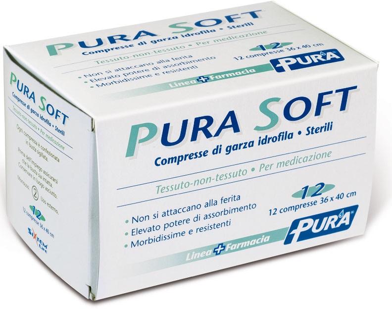 GARZA IN TESSUTO NON TESSUTO PURA SOFT 36X40CM 12 PEZZI - farmacia187.it
