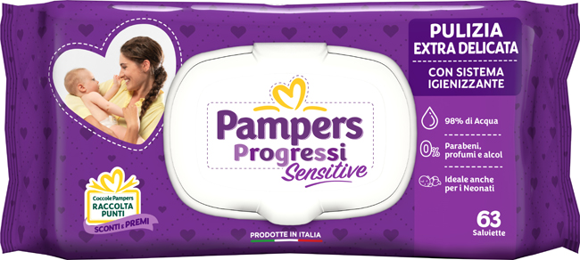 PAMPERS PROGRESSI SALVIETTE SENSITIVE ALOE RICARICA 63 PEZZI - farmacia187.it