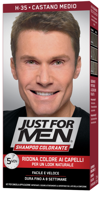 JUST FOR MEN SHAMPOO COLORANTE H35 CASTANO MEDIO ATTIVATORE CHIARO 38,5 ML + BASE COLORE 27,5 ML - farmacia187.it