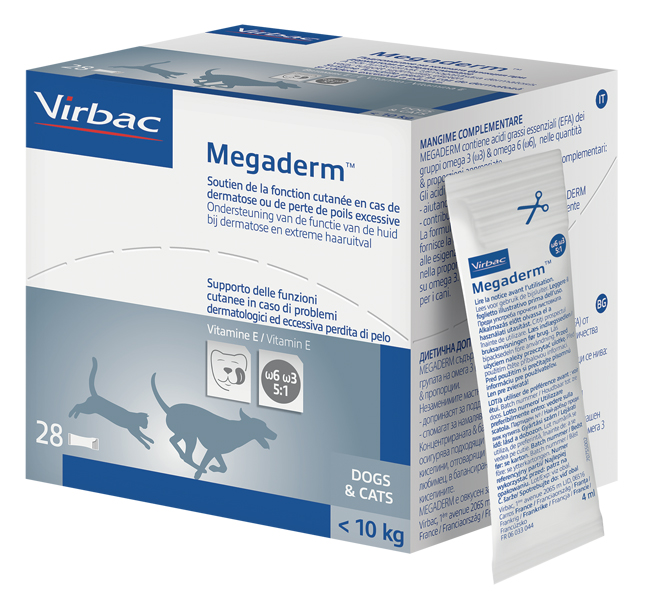 MEGADERM SUPPLEMENTO GATTI E CANI INFERIORI A 10 KG SCATOLA DA 32 SACCHETTI MONODOSE 4 ML - farmacia187.it