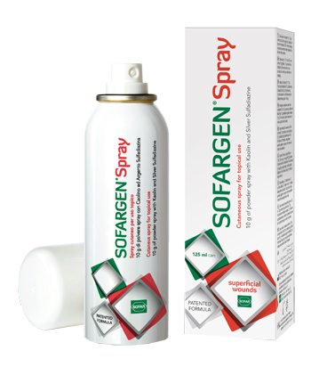 MEDICAZIONE IN POLVERE SPRAY CON CAOLINO E ARGENTO SULFADIAZINA 1% SOFARGEN SPRAY 10 G BOMBOLETTA PRESSURIZZATA 125 ML - farmacia187.it