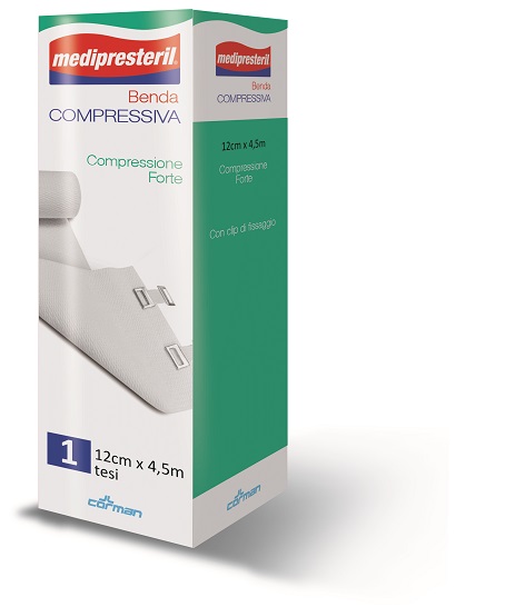 BENDA MEDIPRESTERIL COMPRESSIONE FORTE M4,5X12CM TESI CON CLIP DI FISSAGGIO - farmacia187.it