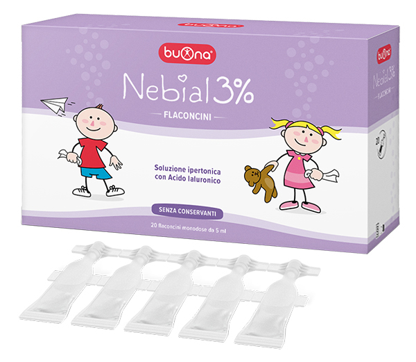 NEBIAL FLACONCINI SOLUZIONE SALINA IPERTONICA DI SODIO CLORURO AL 3% CON ACIDO IALURONICO 20X5 ML - farmacia187.it