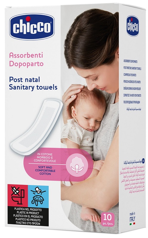 CHICCO MAMMA DONNA ASSORBENTI POSTPARTO COTONE 10 PEZZI - farmacia187.it