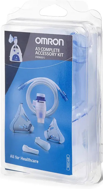 OMRON A3 COMPLETE KIT RICAMBIO AMPOLLA REGOLABILE + TUBO + MASCHERINA PEDIATRICA + MASCHERINA ADULTI + FORCELLE NASALI + BOCCAGLIO - farmacia187.it