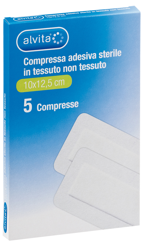 ALVITA GARZA COMPRESSA AUTOADESIVA IN TNT 10X12,5CM 5 PEZZI - farmacia187.it