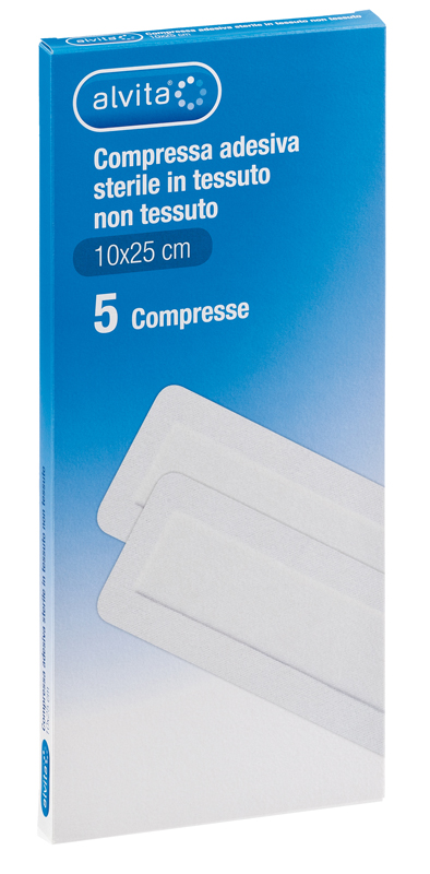 ALVITA GARZA COMPRESSA AUTOADESIVA IN TNT 10X25CM 5 PEZZI - farmacia187.it