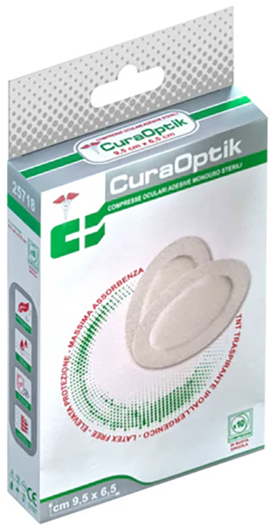 COMPRESSA OCULARE STERILE ADESIVA CURA OPTIK IN PURO COTONE PER MEDICAZIONE MONOUSO AD INCARTO SINGOLO 10 PEZZI - farmacia187.it