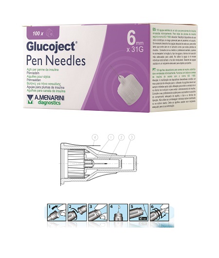 AGO PER PENNA DA INSULINA GLUCOJECT LUNGHEZZA 6 MM GAUGE 31 100 PEZZI - farmacia187.it
