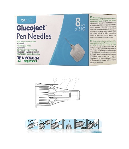 AGO PER PENNA DA INSULINA GLUCOJECT LUNGHEZZA 8 MM GAUGE 31 100 PEZZI - farmacia187.it