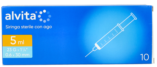 SIRINGA PER INFUSIONE E IRRIGAZIONE ALVITA 5 ML CON AGO 23 GAUGE 1 1/4 0,6X30MM 10 PEZZI - farmacia187.it