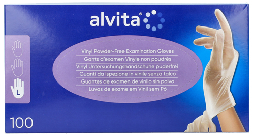 GUANTI DA ISPEZIONE ALVITA IN VINILE SENZA TALCO L 100 PEZZI - farmacia187.it