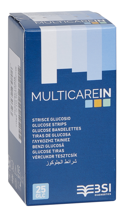 STRISCE MISURAZIONE GLICEMIA MULTICARE IN GLUCOSIO ELETTRODO 25 PEZZI - farmacia187.it