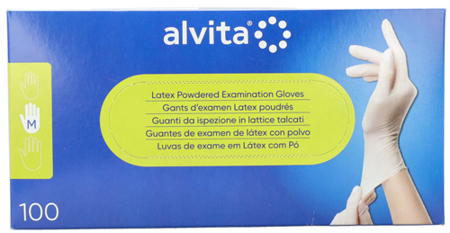 GUANTI DA ISPEZIONE ALVITA IN LATTICE TALCATI M 100 PEZZI - farmacia187.it