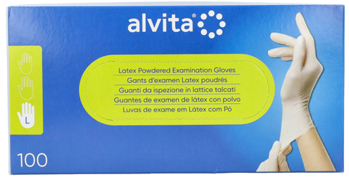 GUANTI DA ISPEZIONE ALVITA IN LATTICE TALCATI L 100 PEZZI - farmacia187.it