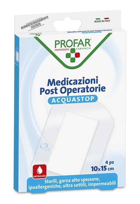 ACQUASTOP MEDICAZIONE POST OPERATORIA 10X15 CM PROFAR MED 4 PEZZI - farmacia187.it