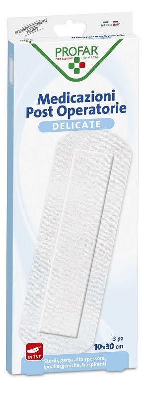 MEDICAZIONE POST OPERATORIA STERILE GARZA ANTIADERENTE 10X30 CM 3 PEZZI PROFAR - farmacia187.it