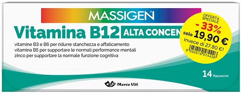 MASSIGEN VITAMINA B12 ALTA CONCENTRAZIONE 14+14 FLACONCINI DA 8 ML - farmacia187.it