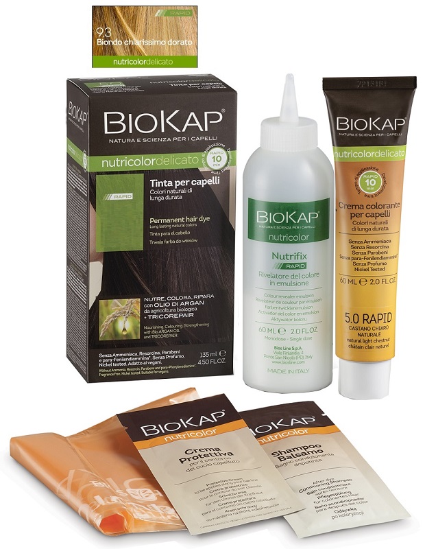 BIOS LINE  BIOKAP NUTRICOLOR DELICATO RAPID TINTA 9,3 BIONDO CHIARISSMO DORATO 135 ML - farmacia187.it