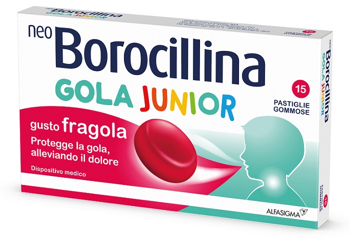 NEOBOROCILLINA GOLA JUNIOR 15 PASTIGLIE GUSTO FRAGOLA - farmacia187.it