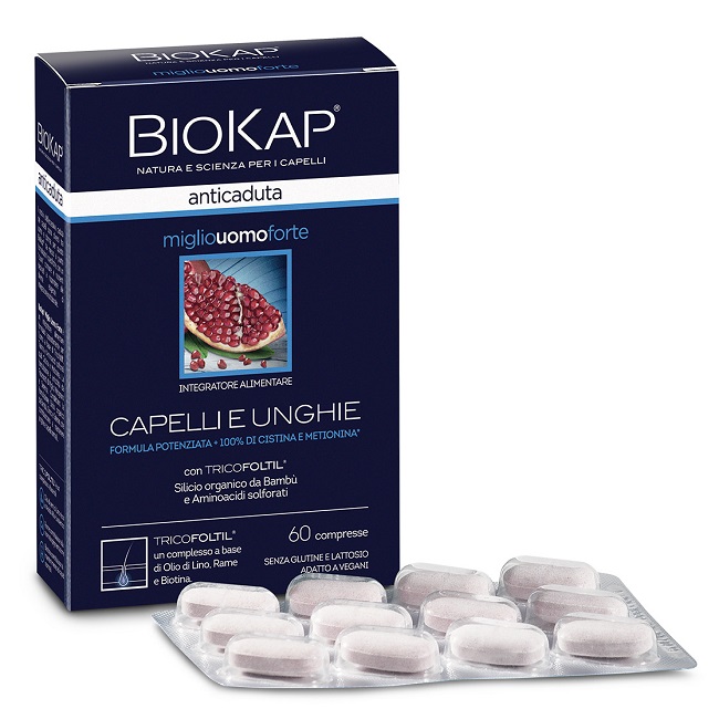BIOKAP ANTICADUTA MIGLIO UOMO FORTE CON TRICOFOLTIL 60 COMPRESSE - farmacia187.it