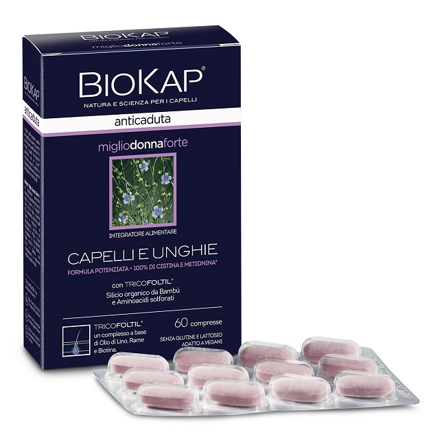BIOKAP ANTICADUTA MIGLIO DONNA FORTE CON TRICOFOLTIL 60 COMPRESSE - farmacia187.it