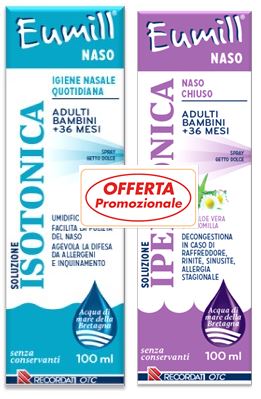 EUMILL NASO BIPACK SPRAY SOLUZIONE ISOTONICA 100 ML + SOLUZIONE IPERTONICA 100 ML - farmacia187.it