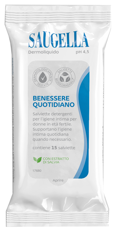 SAUGELLA DERMOLIQUIDO SALVIETTINE 15 PEZZI - farmacia187.it