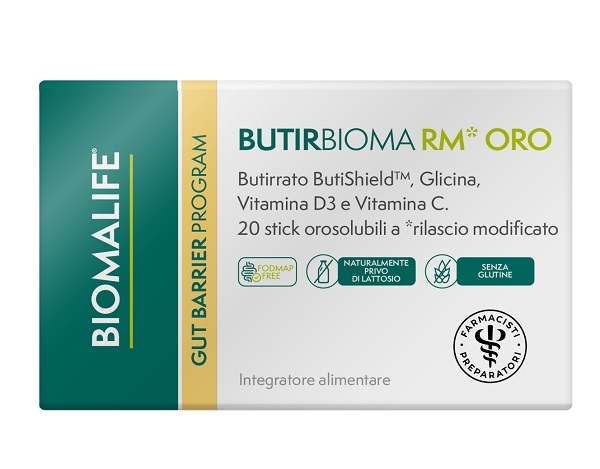 BIOMALIFE BUTIRBIOMA RM ORO 20 STICK OROSOLUBILI SENZA EDULCORANTI SENZA ZUCCHERI AGGIUNTI SENZA GLUTINE NATURALMENTE PRIVO DI LATTOSIO - farmacia187.it