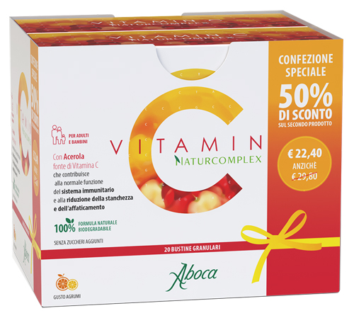 VITAMIN C NATURCOMPLEX 20 BUSTINE GRANULARI CONFEZIONE SPECIALE 1+1 - farmacia187.it