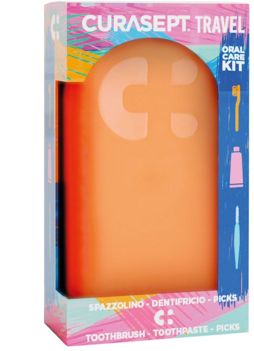 CURASEPT TRAVEL ARANCIO 1 SPAZZOLINO + 1 DENTIFRICIO 20 ML + 3 PICKS - farmacia187.it