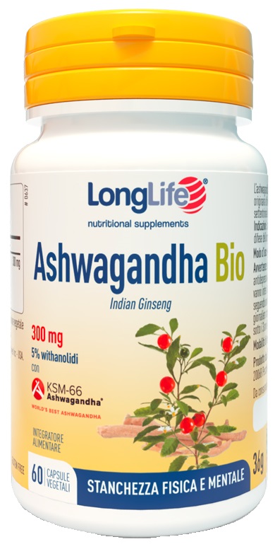 LONGLIFE ASHWAGANDHA BIO 5% 300 MG 60 CAPSULE VEGETALI - farmacia187.it