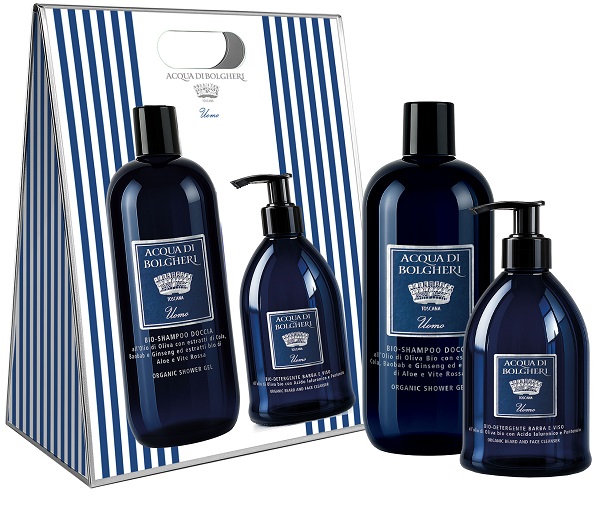 UOMO COFANETTO BAG BIO SHAMPOO DOCCIA ALL'OLIO DI OLIVA BIO + BIO DETERGENTE BARBA E VISO ALL'OLIO DI OLIVA BIO - farmacia187.it