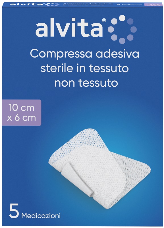 GARZA COMPRESSA ADESIVA ALVITA TNT 10X6CM 5 PEZZI - farmacia187.it