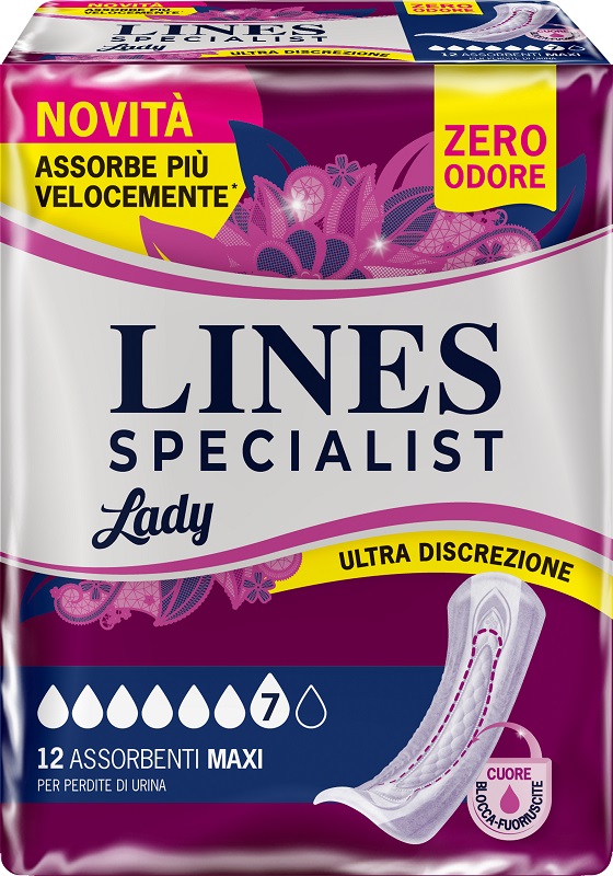 ASSORBENTI PER INCONTINENZA LINES SPECIALIST LADY ULTRA DISCREZIONE 7 MAXI 12 PEZZI - farmacia187.it