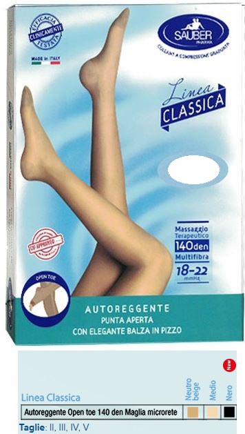 SAUBER AUTOREGGENTE OPEN TOE MAGLIA MICRORETE 140 DEN COLORE NEUTRO BEIGE TAGLIA 2 LINEA CLASSICA - farmacia187.it