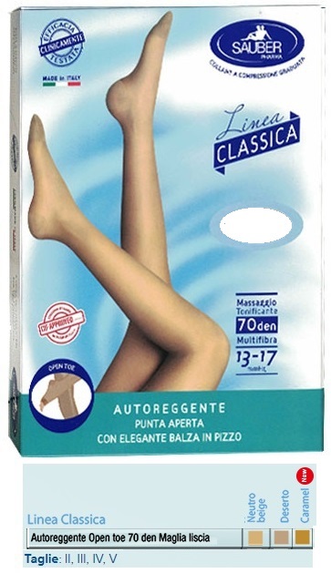 SAUBER AUTOREGGENTE OPEN TOE MAGLIA LISCIA 70 DEN COLORE NEUTRO BEIGE TAGLIA 4 LINEA CLASSICA - farmacia187.it