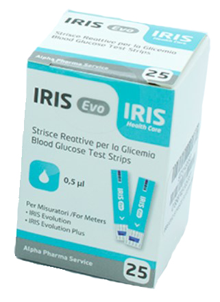 STRISCE MISURAZIONE GLICEMIA IRIS EVO 25 PEZZI - farmacia187.it