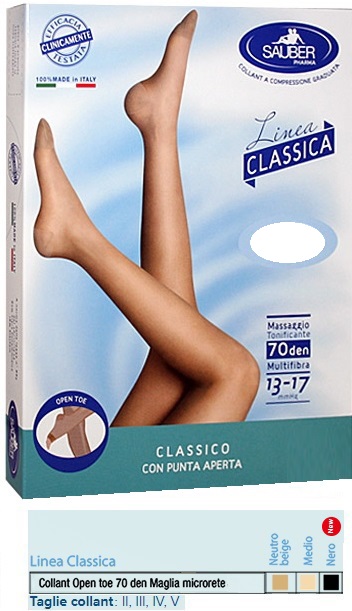 SAUBER COLLANT OPEN TOE MAGLIA MICRORETE 70 DEN COLORE NERO TAGLIA 4 LINEA CLASSICA - farmacia187.it