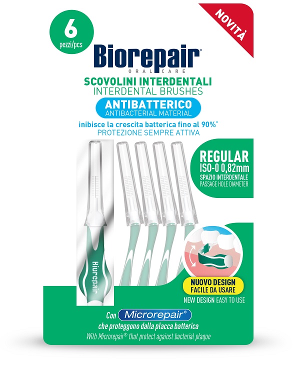 BIOREPAIR SCOVOLINI INTERDENTALI ANTIBATTERICO REGULAR ISO-0 0,82 MM 6 PEZZI - farmacia187.it