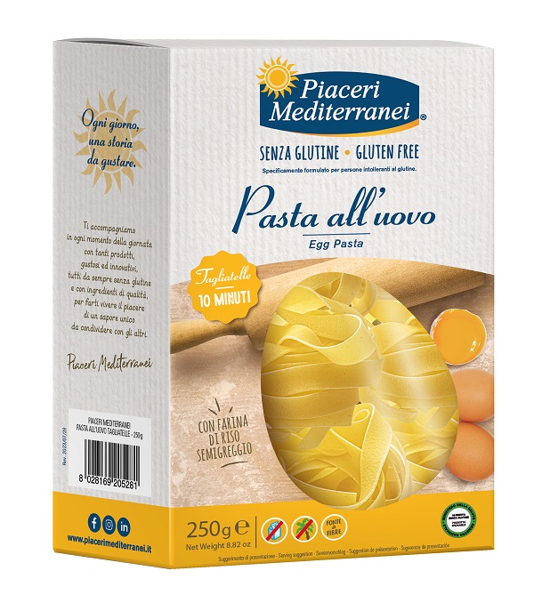 PIACERI MEDITERRANEI TAGLIATELLE UOVO 250 G NATURALMENTE PRIVO DI LATTOSIO - farmacia187.it