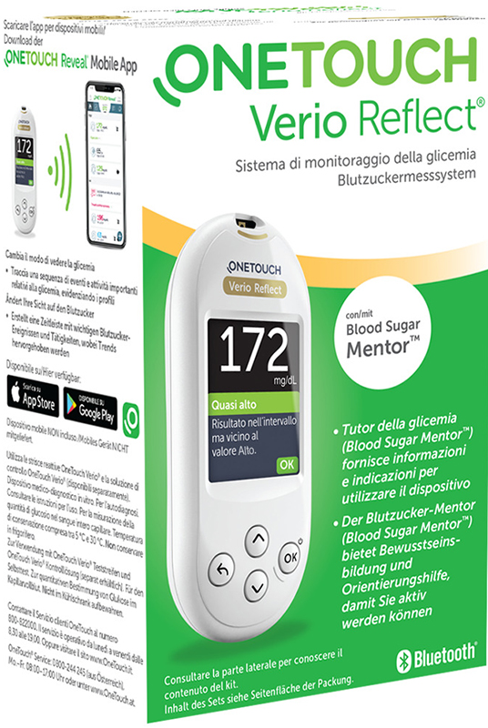 ONETOUCH VERIO REFLECT SYSTEM KIT CON LANCETTE PUNGIDITO E FLACONE DA 10 STRISCE REATTIVE - farmacia187.it