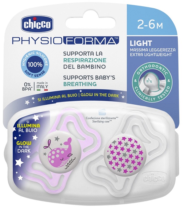 CHICCO SUCCHIETTO LIGHT LUMINOSO SILICONE 2-6 MESI 2 PEZZI - farmacia187.it
