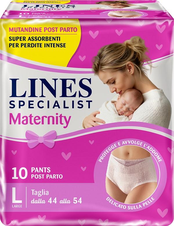 LINES SPECIALIST MATERNITY MUTANDINA ASSORBENTE PER PERDITE POST PARTO MISURA LARGE 10 PEZZI - farmacia187.it