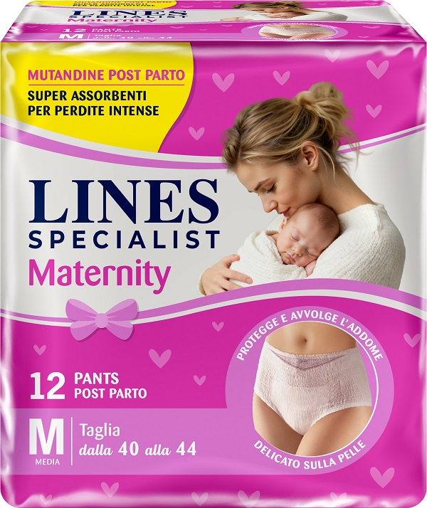 LINES SPECIALIST MATERNITY MUTANDINA ASSORBENTE PER PERDITE POST PARTO MISURA MEDIUM 12 PEZZI - farmacia187.it