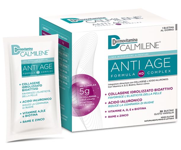 DERMOVITAMINA CALMILENE ANTIAGE IA A BASE DI COLLAGENE E ACIDO IALURONICO POLVERE 30 BUSTINE GUSTO VANIGLIA - farmacia187.it