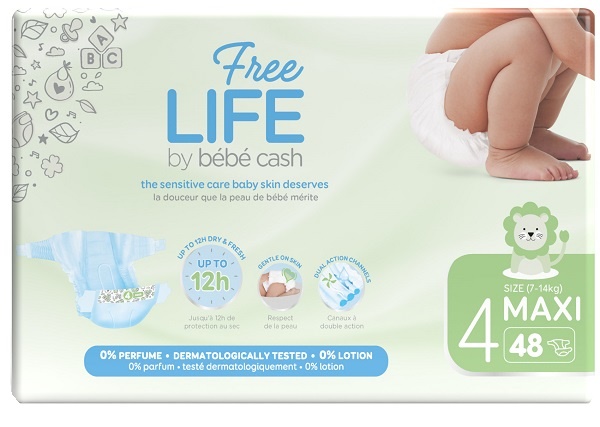 FREELIFE BY BEBECASH PANNOLINI MAXI TAGLIA 4 7-18 KG GIROVITA 38-60 CM 48 PEZZI - farmacia187.it