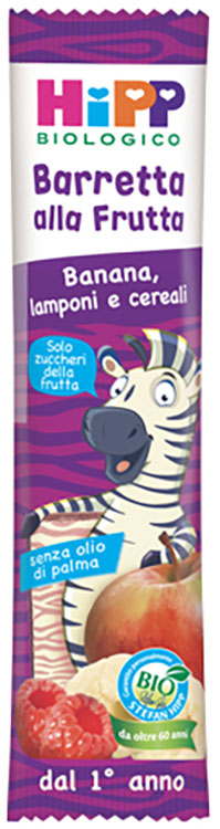 HIPP BIO BARRETTA ALLA FRUTTA BANANA/LAMPONI/CEREALI 23 G - farmacia187.it