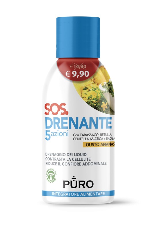PURO DRENANTE 5 AZIONI CON BAOBAB GUSTO ANANAS 500 ML - farmacia187.it