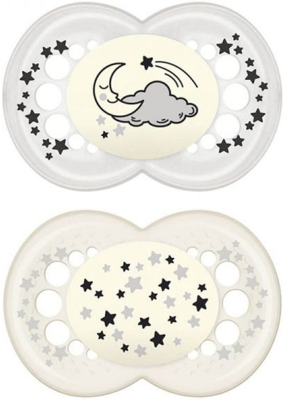 MAM SUCCHIETTO ORIGINAL NIGHT 6+ MESI SILICONE NEUTRO 2 PEZZI - farmacia187.it
